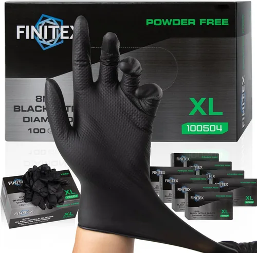 Miniatura 7 de FINITEX Industrial Diamond Texture Nitrile Black Glove - 100/1000PCS Chemical Resistant 8mil Mechanic Disposable Gloves Negro (Large 100)