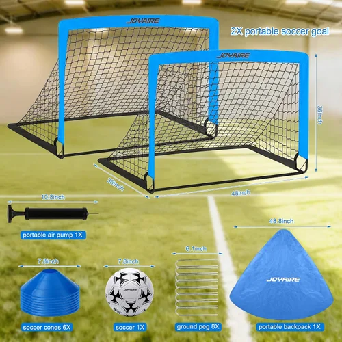 Miniatura 6 de Portería de fútbol para niños de nivel profesional en el patio trasero, red de fútbol de poliéster de 5 capas resistente a desgarros y postes de 10