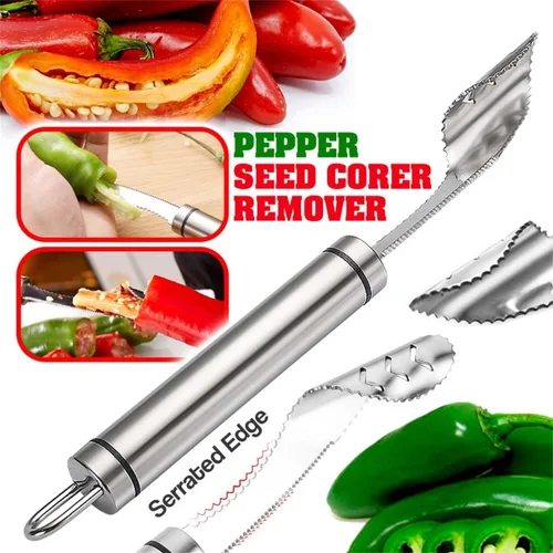 Miniatura 2 de Removedor de semillas de pimienta 2023 con paño de limpieza, herramienta de descorazonador de pimienta jalapeño, desembrador de chile, removedor