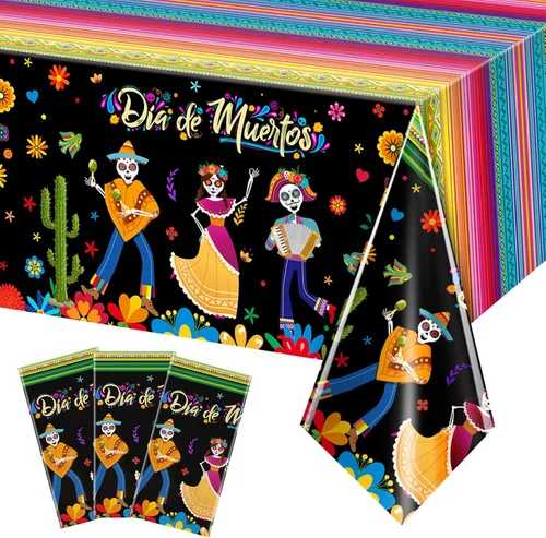 Mantel de 3 piezas con diseño del Día de los Muertos, Día de los Muertos, para Halloween, diseño de calavera de azúcar, floral, fiesta mexicana,