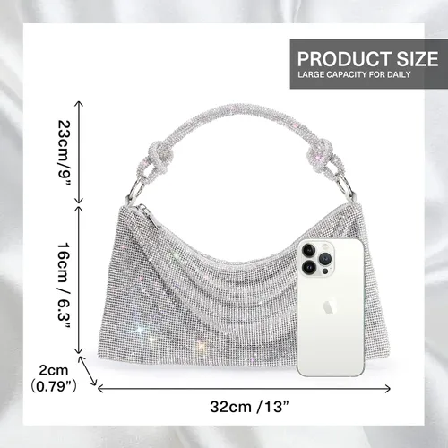 Miniatura 2 de WLLWOO WLLWOO Bolsos de mano con diamantes de imitación para mujer, bolsos de noche elegantes, bolsos cruzados brillantes para fiesta, club, boda