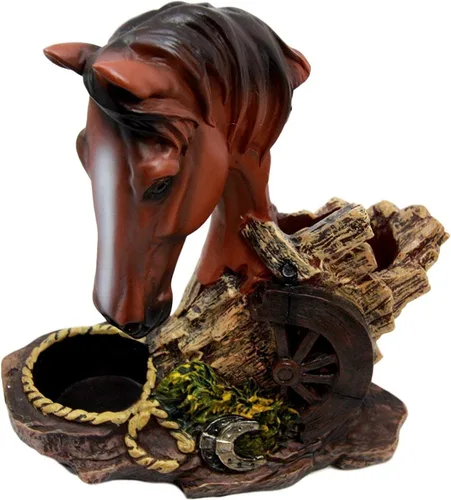 Miniatura 4 de Ebros Country - Juego de figuras de caballo de semental marrón castaño occidental por Farm Wagon Wheel Lasso Herraduras Salero y Pimentero Estatua