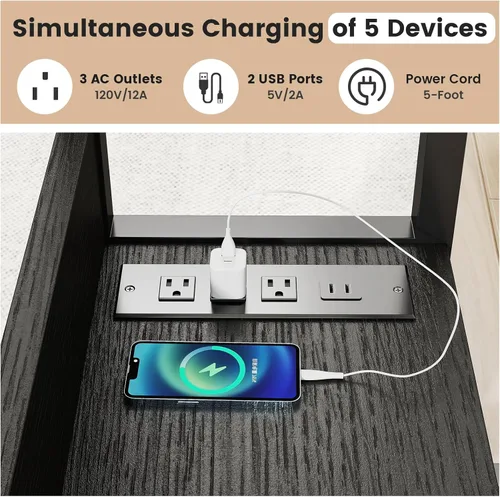 Miniatura 5 de Hadulcet Mesa C Ajustable con Estación de Carga, Escritorio Inclinable Mesa Auxiliar en Forma de C para Sofá, Soporte sobre Cama con Ruedas