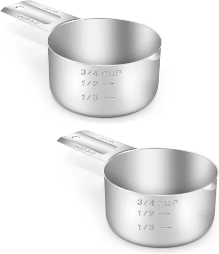 2 tazas medidoras individuales de 3/4 de taza (180ml, 6oz), cuchara de medida de acero inoxidable, medición métrica y estadounidense, apto para