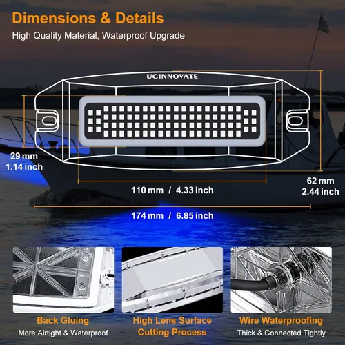 Miniatura 3 de UCINNOVATE 2X Luces LED Marinas para Barco de 6.9", 3000LM 84LED Luces de Popa Impermeables, Luz Subacuática para Yates, Barcos, Velero, Pontón