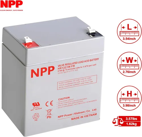 Miniatura 2 de NPP HR1221W - Batería AGM recargable de 12 V 5 Ah, terminales F2 de 21 vatios/celda de 126 vatios, baterías de puerta de garaje Chamberlain