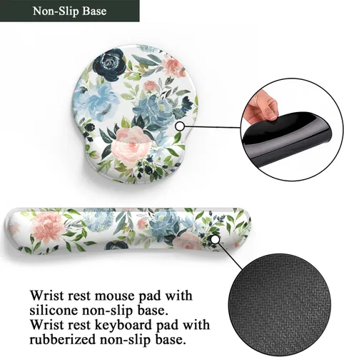 Miniatura 6 de Alfombrilla de ratón con diseño floral verde, azul, rosa, con soporte para muñeca, juego de reposamuñecas para teclado, alfombrilla de ratón Flores