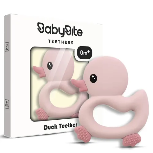 Miniatura 5 de [BabyBite] Juguetes de dentición para bebés, lindo mordedor de pato para juegos sensoriales y de desarrollo para bebés y niños pequeños, 100% Azul