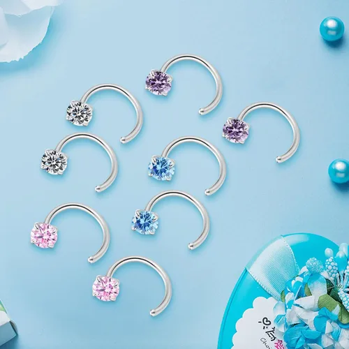 Miniatura 6 de GLLBTPT Aretes pequeños Huggie de medio aro con circonita cúbica para cartílago hipoalergénico para mujeres, adolescentes y niñas (azul)
