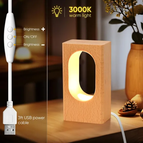 Miniatura 4 de LONRISWAY Lámpara de escritorio LED de madera, luz nocturna de noche de noche, iluminación LED regulable, lámpara de mesa creativa para decoración