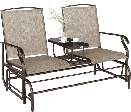 Miniatura 11 de Outsunny Banco deslizante para exteriores con mesa central, sofá de patio con estructura metálica, tela transpirable de malla y reposabrazos