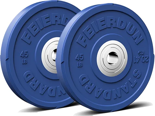 Miniatura 23 de FEIERDUN Disco de Peso Olímpico con Parachoques de Color de 2 Pulgadas para Entrenamiento de Fuerza - 100% Goma Virgen