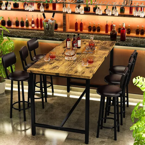 Miniatura 6 de Recaceik Juego de mesa de comedor de 50 pulgadas para 6, juego de mesa de bar de 7 piezas con taburetes tapizados, moderno juego de pub que ahorra