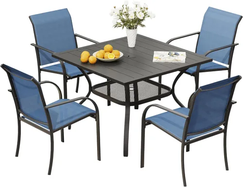Miniatura 25 de VICLLAX Juego de 2 sillas de patio pequeñas para exteriores, juego de sillas apilables para patio y mesa de comedor cuadrada para porche delantero