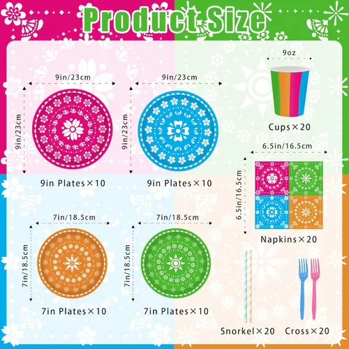 Miniatura 2 de 120 piezas de platos y servilletas para fiesta mexicana, juego de vajilla para decoración de fiesta del Cinco de Mayo para México, taco, carnaval