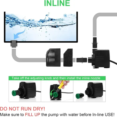 Miniatura 9 de BARST Bomba sumergible de 160 GPH con filtro, bomba de agua ultra silenciosa de 12 W, 600 L/H con cable de alimentación de 6 pies y 3 boquillas