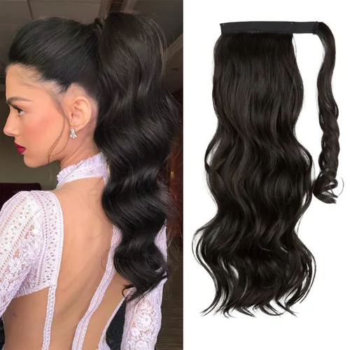 Miniatura 16 de CJL HAIR Extensión de cola de caballo de 18 pulgadas con cabello rizado y ondulado, clip de cola de caballo, peluca sintética falsa para mujeres