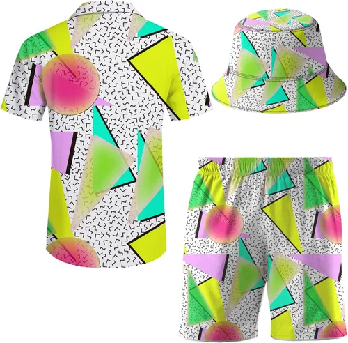 Miniatura 3 de ifamawlea Conjunto deportivo de 2 piezas para hombre, camisa hawaiana, pantalones cortos, camisa con botones y pantalones cortos con sombreros