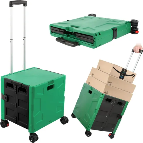 Miniatura 11 de Carrito plegable con ruedas, resistente al desgaste, sin ruido, carrito de compras con ruedas para comestibles, caja de herramientas de Caqui