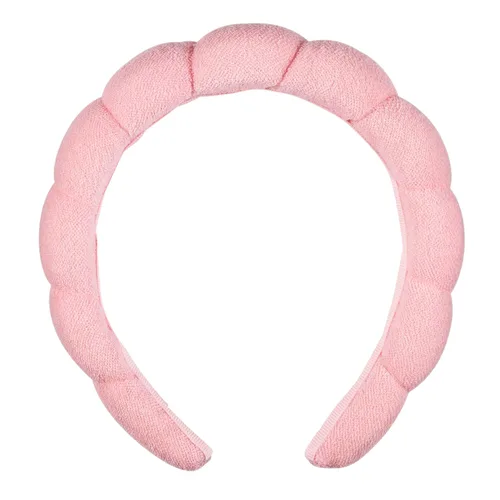 Conair Diadema de spa para maquillaje y lavado facial, diseño de burbujas rosas, 1 unidad, diadema ultraabsorbente de microfibra para lavarse la
