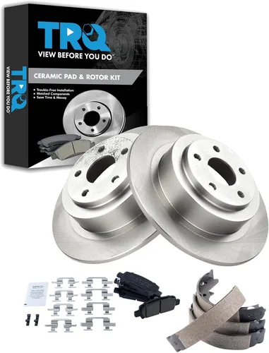 Miniatura 32 de TRQ Kit de pastillas de freno y rotor Posi trasero premium con zapatas de estacionamiento para camión GM SUV