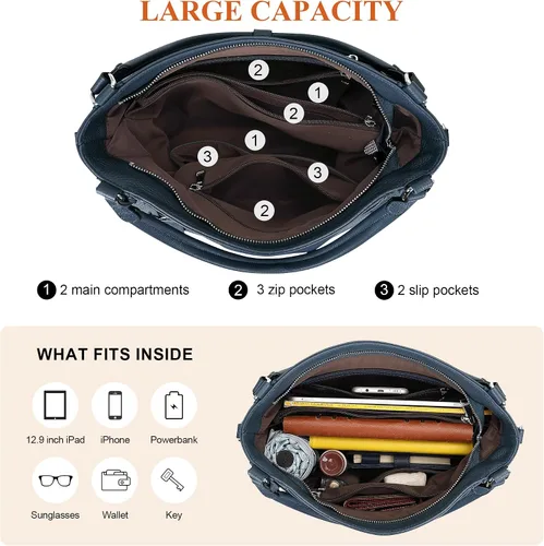 Miniatura 21 de Over Earth Genuine Leather Purses for Women Large Hobo Bags Lady Shoulder Handbags with Detachable Strap