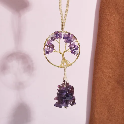 Miniatura 6 de Adorno de cristal curativo Árbol de la Vida Amatista Natural Árbol de la Vida Charm Espejo de Coche Accesorios Hippie Boho Interior Habitación