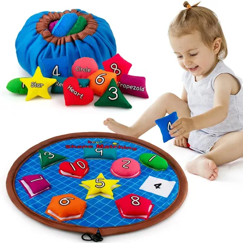 beetoy Juego de puf de formas a juego – Actividades de aprendizaje preescolar para niños pequeños, memoria, números, formas, colores, palabras, aula