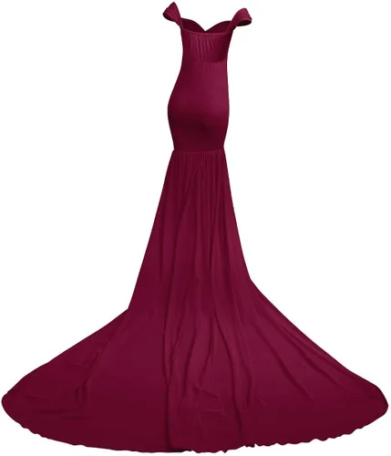Miniatura 4 de Vestido de maternidad con hombros descubiertos y cuello en V para mujer, vestido largo de gasa con cuello en V y ajuste elegante, para fotografía