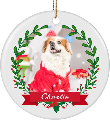 Miniatura 38 de Paquete de 4 adornos de Navidad personalizados 2025 de cerámica personalizada con foto y texto para decoración de árbol de Navidad, primera Navidad