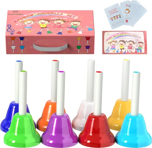 Juego de campanas de mano, 8 notas musicales con 17 canciones, juguete musical, instrumento de percusión para niños pequeños, niños, para el día del