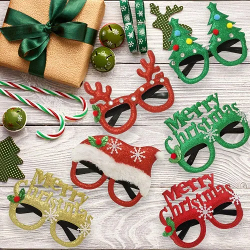 Miniatura 4 de JAKADYUKS 16 lentes de Navidad, recuerdos de fiesta, adornos colgantes para árbol de Navidad, accesorios de cabina de fotos, decoraciones de fiesta