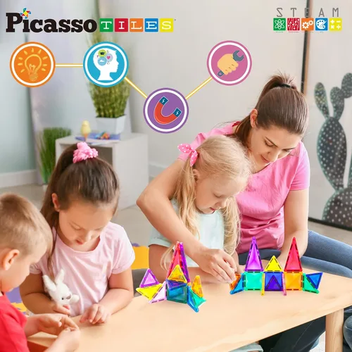 Miniatura 5 de PicassoTiles Juego de bloques de construcción magnéticos tamaño de viaje Serie mini Diamond, bloques de construcción magnéticos, juguetes 13 piezas