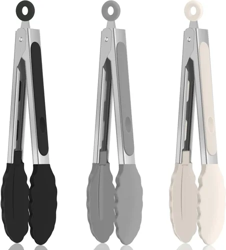 Miniatura 19 de Pinzas de cocina, pinzas de cocina de acero inoxidable con puntas de silicona, pinzas de bloqueo de alta resistencia al calor de 600 ºF para cocinar