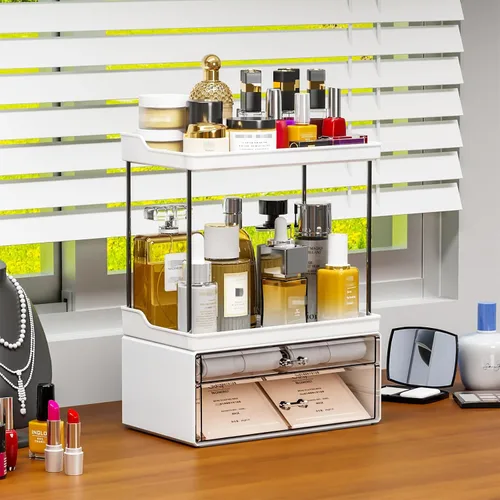 Miniatura 7 de Yieach Organizador de maquillaje acrílico, organizador grande para el cuidado de la piel para tocador, organizador de plástico para encimera de baño