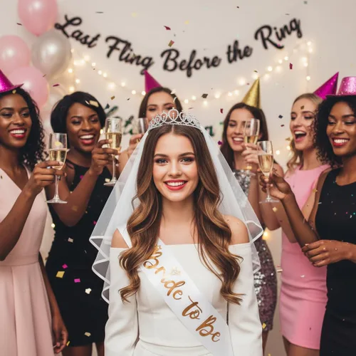 Miniatura 4 de 4 piezas de decoraciones de despedida de soltera para novia y novio, tiara/velo de corona, accesorios de fiesta de compromiso, regalos de despedida