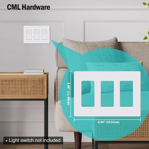 Miniatura 5 de CML - Placa de pared decorativa sin tornillos de 3 segmentos, paquete de 2 cubiertas para interruptores de luz, cubierta de receptáculo de toma