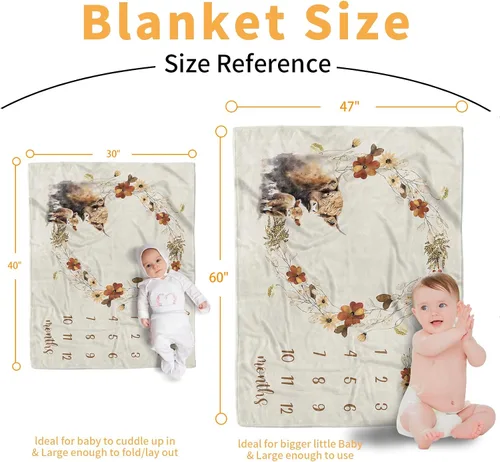 Miniatura 7 de Manta de hito mensual personalizada para bebé, nombre personalizado con fondo de fotografía de diseño de ganado de las tierras altas, manta de felpa