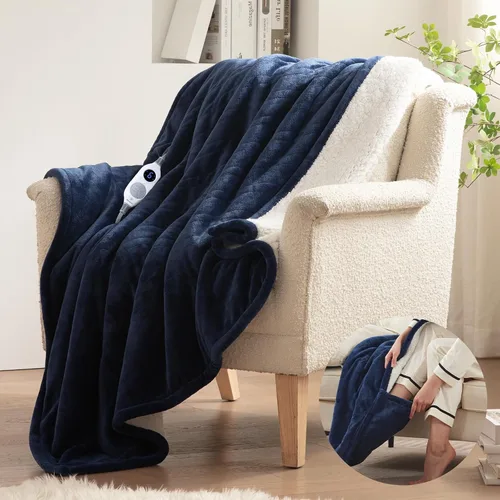 Miniatura 9 de Westinghouse Manta eléctrica con bolsillo para el pie para adultos, manta térmica de franela suave a sherpa con 6 niveles de calefacción y ajustes