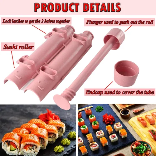 Miniatura 4 de Thanice Kit de rodillos de sushi, juego de fabricación de bazuca de sushi, duradero, máquina para hacer arroz de chef de campamento, molde de sushi