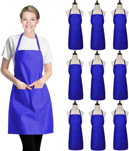 Miniatura 9 de Paquete de 9 delantales negros para mujeres, adultos, niñas y mujeres con bolsillos, delantales de cocina a granel para cocinar, pintar, barbacoa