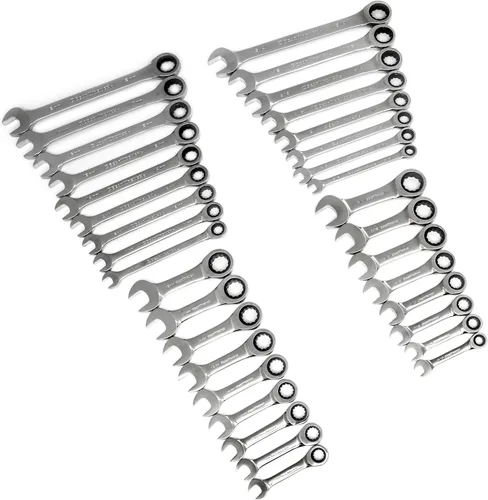 GEARWRENCH Juego de llaves de trinquete estándar y rechonchas, SAE y métricas de 34 piezas - 85034