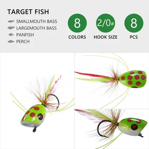 Miniatura 4 de BASSDASH Moscas Popper para pesca con mosca, lubina, perca, señuelos de pesca