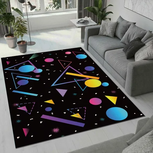 Miniatura 2 de Arcade Geometry - Alfombra de neón de 2 x 3 pies 80 pulgadas, alfombra retro de color arcade, lavable, plegable, antideslizante, para entrada
