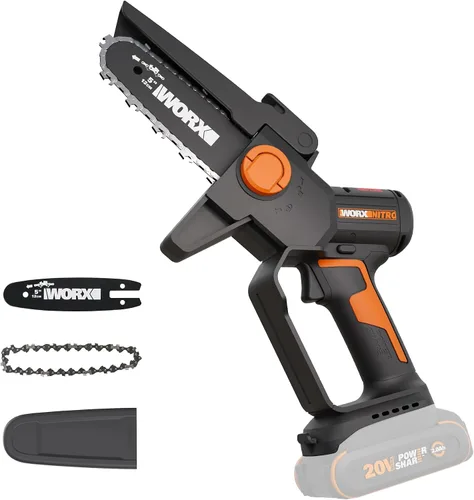 Worx Sierra de poda inalámbrica de 20 V, de 5 pulgadas, sin escobillas, sin escobillas, motosierra eléctrica ligera de 33 pies/s, motosierra de