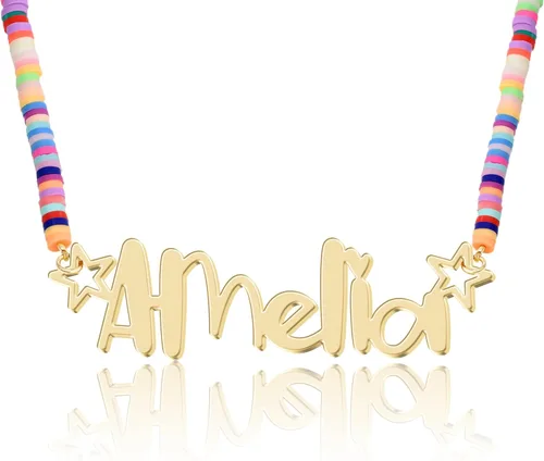 Collar con nombre personalizado, plata de ley, acero inoxidable, 14 fuentes, 4 colores, 5 cadenas, sin deslustre, regalo hecho a mano para mujeres