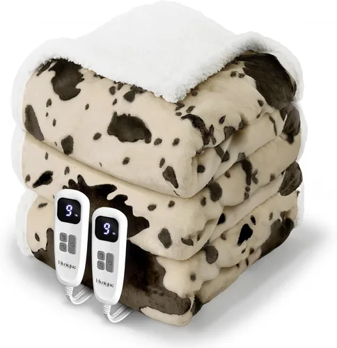 Miniatura 27 de Manta térmica con estampado de vaca, manta eléctrica, manta térmica con 10 niveles de calor y 10 horas de apagado automático, acogedora y suave