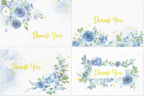 Miniatura 7 de Crisky Tarjetas de agradecimiento, 4 surtidos, flores pintadas en acuarela