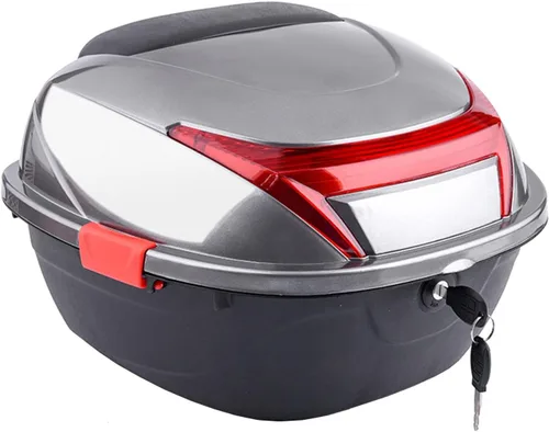 Miniatura 10 de Caja trasera universal de 42 litros para motocicleta con respaldo suave, funda rígida con accesorios de montaje, 15.7 x 14 x 11 pulgadas (color rojo)
