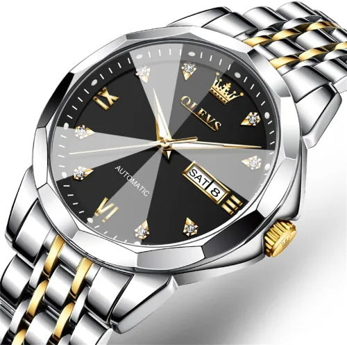 Miniatura 61 de OLEVS Reloj de pulsera automático con diseño de esqueleto para hombre, de lujo, con diamantes de lujo, de acero inoxidable, calendario, reloj